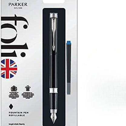 Parker Folio Standard Fountain pen chrome trim, Black Body with Refil