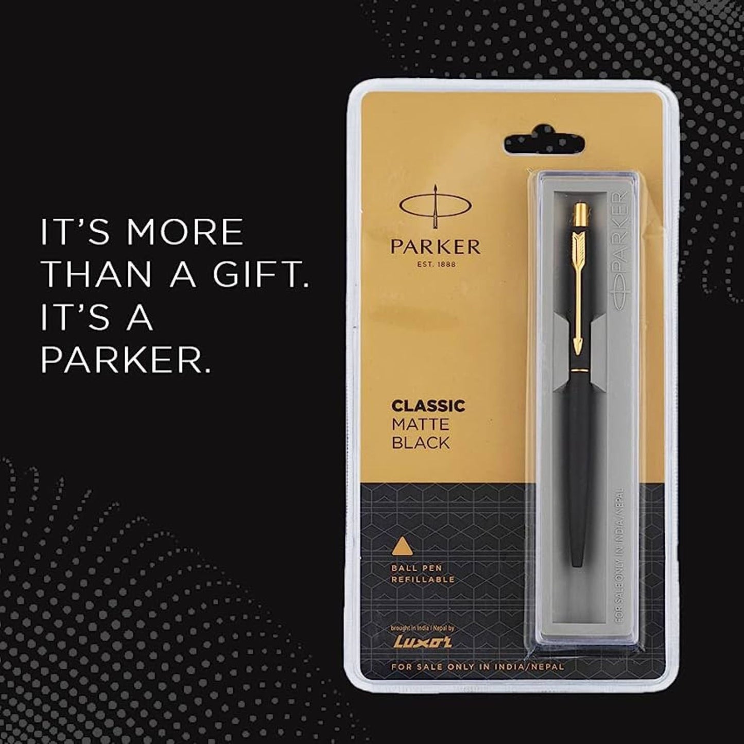 Parker Classic matte Black Gold Trim Ball pen, Matte Black Body