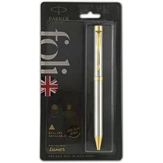 Parker Folio Stainless steel Gold trim Ball pen, Twist Action