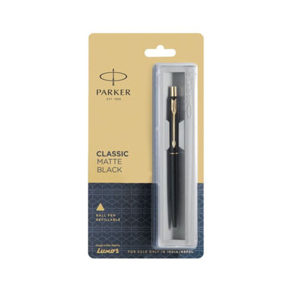 Parker Classic matte Black Gold Trim Ball pen, Matte Black Body