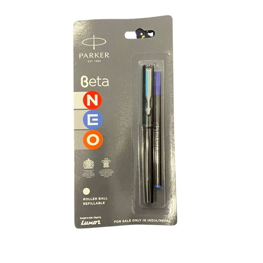 Parker Beta Neo Roller Ball Pen chrome trim, Black body with Refil