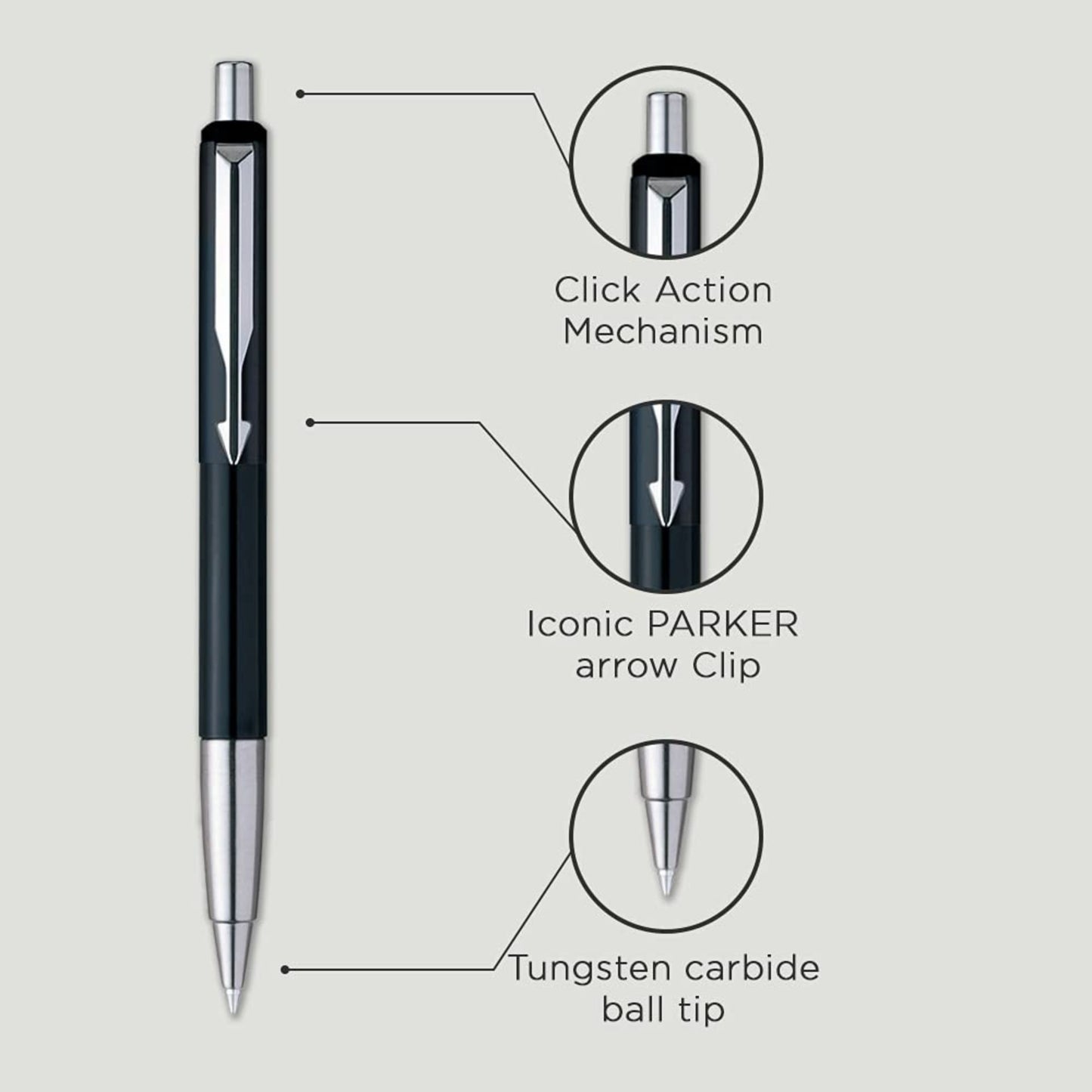 Parker Vector Standard Ball pen chrome trim, Black Body